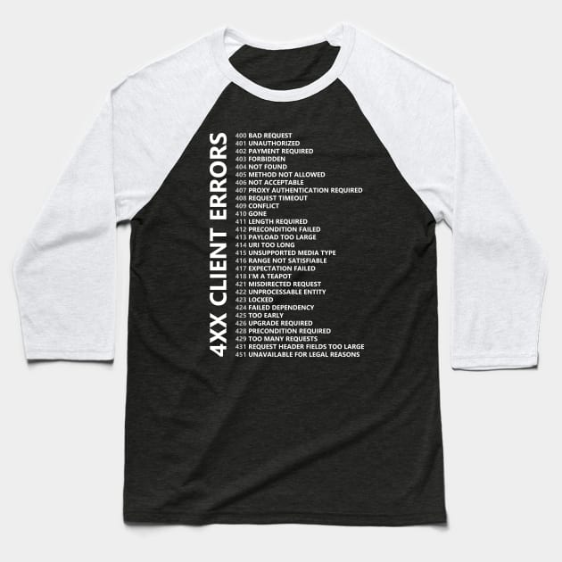 HTTP Client Error Codes Baseball T-Shirt by Dawn Anthes